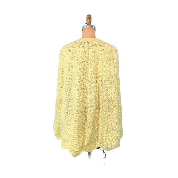 Vintage 1960s Crochet Cape Yellow Chevron Knit Button Down Sweater - Picture 10 of 10